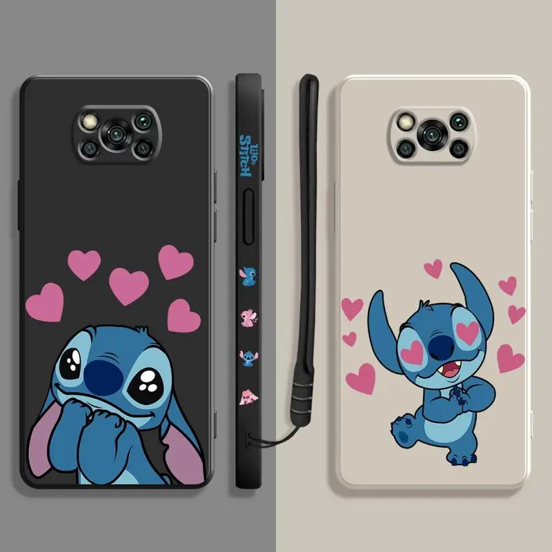 

Liquid Phone Case For Xiaomi POCO X3 X4 NFC M3 M4 M5 Pro F3 GT for Mi 10 11 12 Lite 12T 11T 10S 10T Disney Cute Stitch Look Love