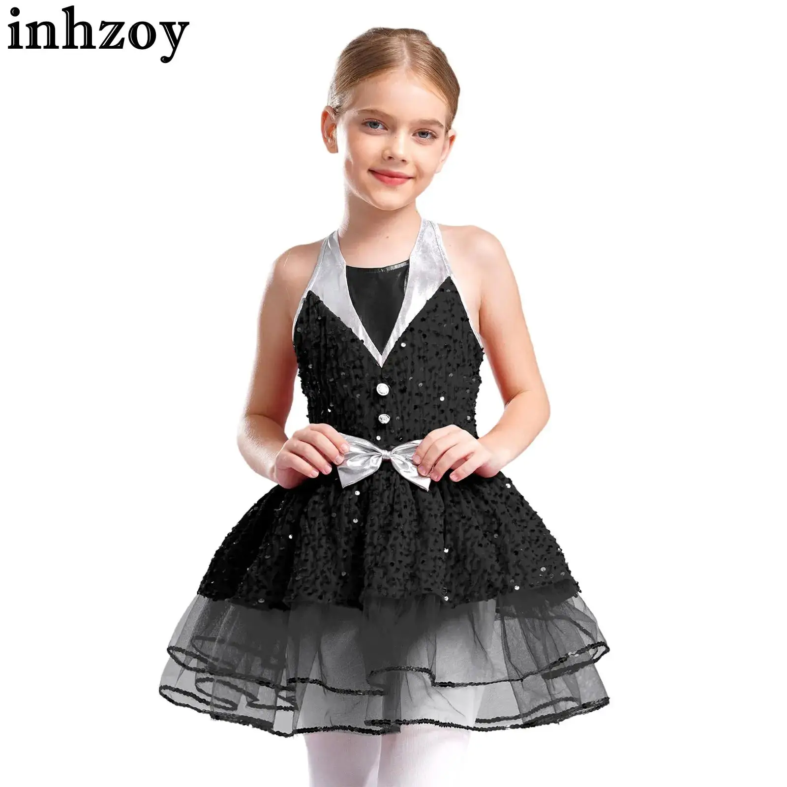 Детское балетное трико с юбкой для девочек платье-пачка блестящими пайетками