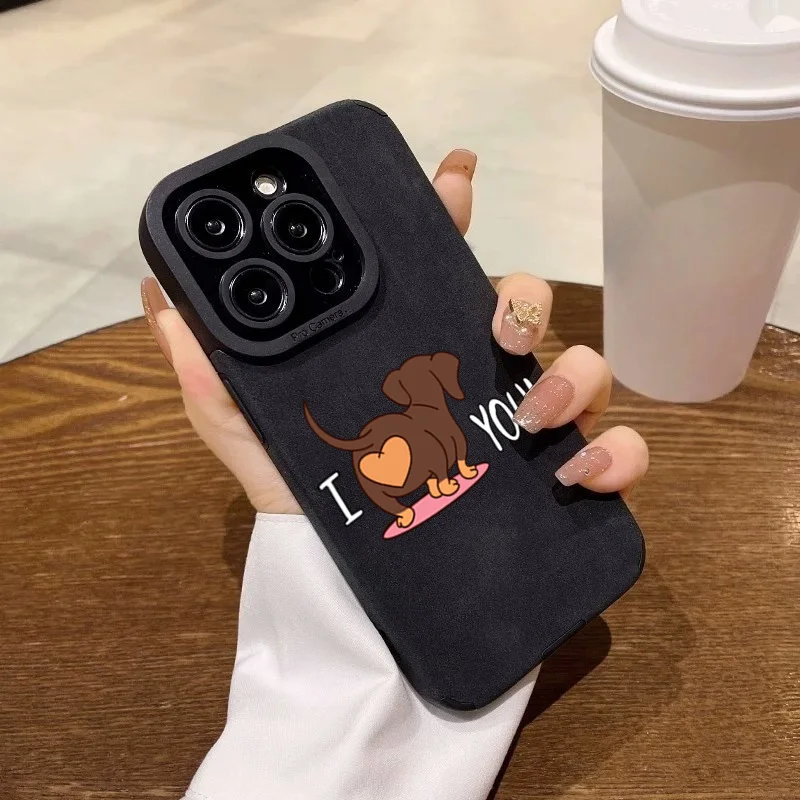 Фото Милый чехол для телефона с принтом сердца таксы для iPhone 11, 12, 13, 14, 15, 16 Pro Max 17 Pro Max Air X XR XS 7 8, противоударный кожаный чехол №4