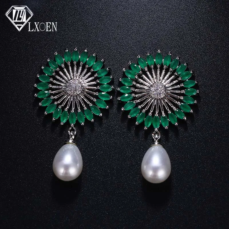 

Женские серьги с белым жемчугом, с фианитом, LXOEN, 2020