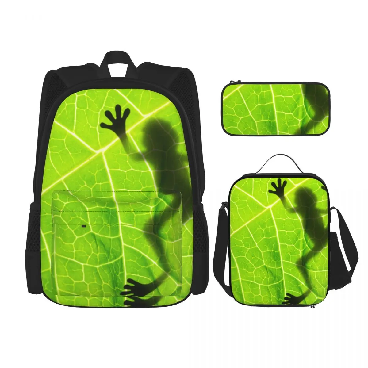 

Frog Shadow On The Leaf School Bag Set for Teenagers Girls Boys Student Travel Book Bag Kids Mochila
