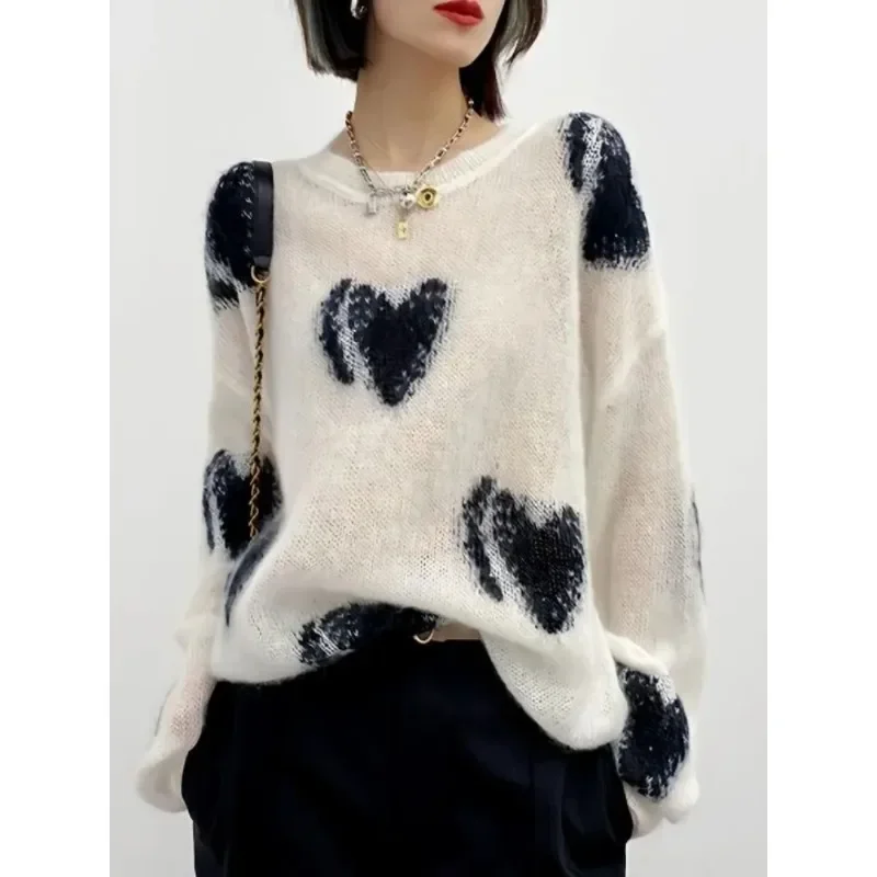 

Женский свитер с длинным рукавом, свободный трикотажный пуловер оверсайз в уличном стиле, винтажные джемперы с принтом, Осень-зима 2023