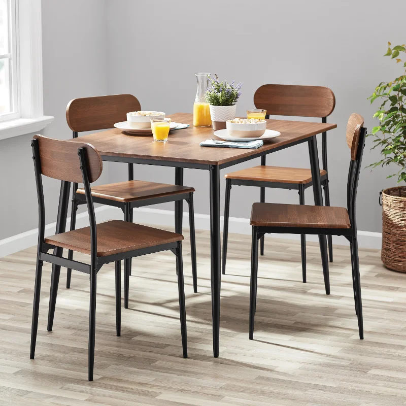 

Mainstays 5-Piece Modern Dining Set, Including 1 Table & 4 Chairs, Walnut Color, Set of 5 kitchen table and chairs
