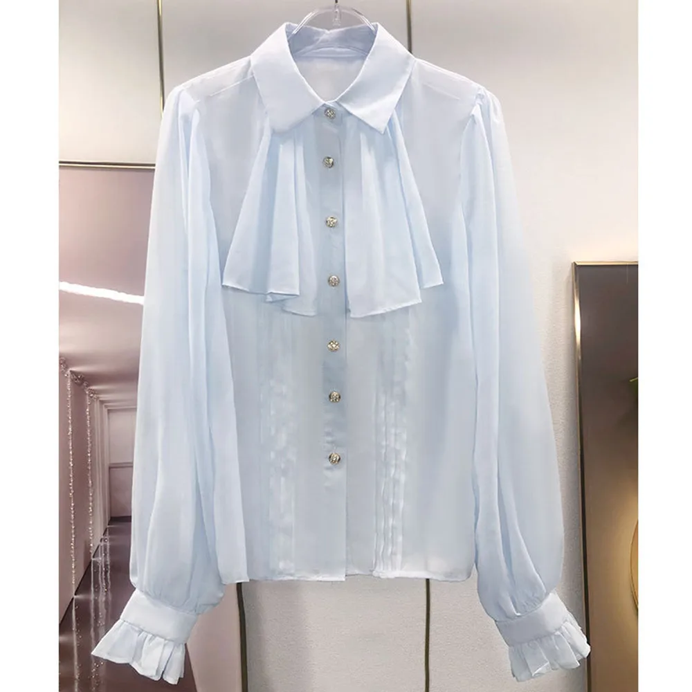 2022 Summer New Designer Fashion Women's Elegant Ruffles Chiffon Shirt C598
