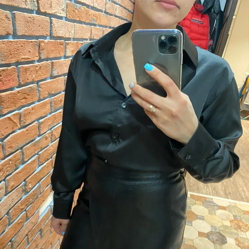 Autumn Fashion Button Up Satin Silk Shirt Spring Vintage Blouse Women White Lady Long Sleeves Female Loose Street Shirts