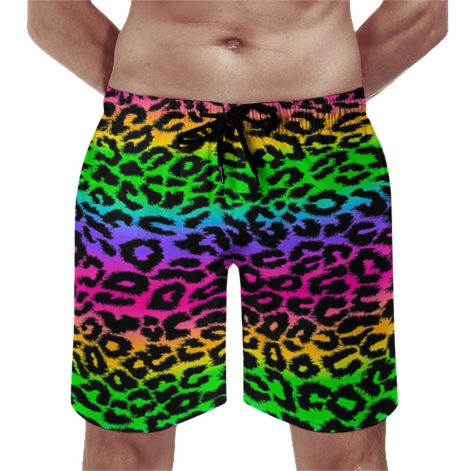 

Leopard Rainbow Board Shorts Funny Aesthetic Print Beach Shorts High Quality Man Comfortable Printing Swim Trunks Plus Size