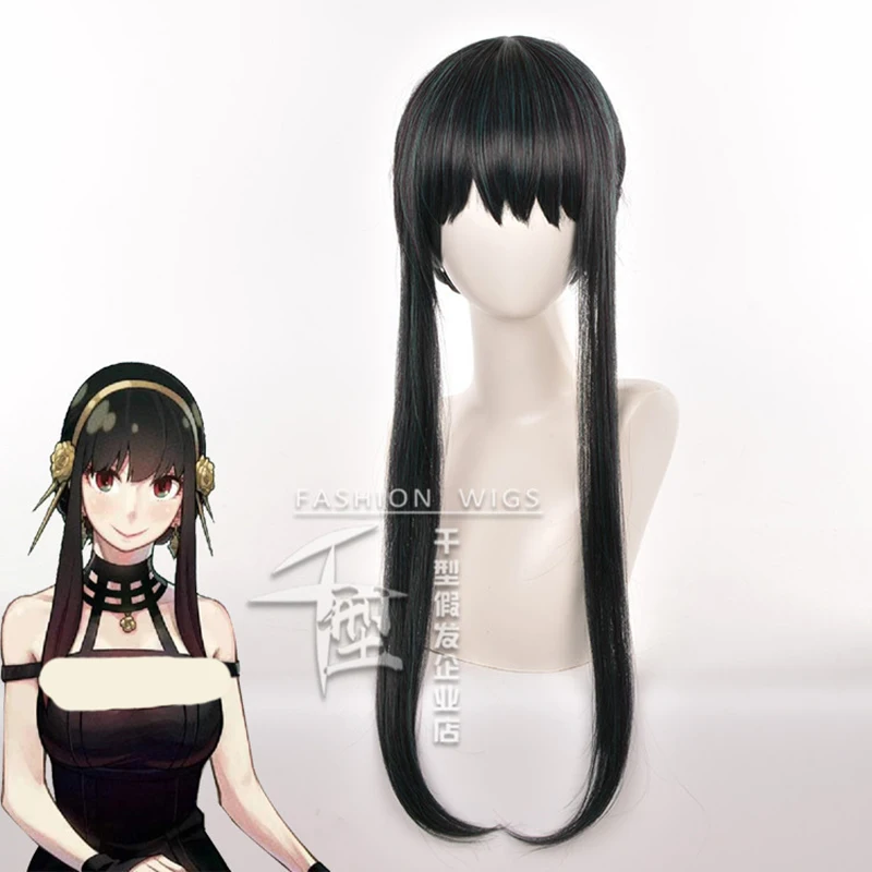 Купи Anime Spy X Family Yor Forger Cosplay Wigs Women Black Mix Green Color Heat Resistant Synthetic Wig Hairs +Wig Cap за 1,180 рублей в магазине AliExpress