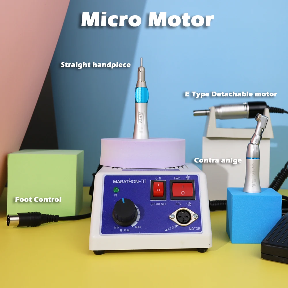 

SPTA Dental Lab Micromotor Polisher Handpiece With Contra Angle & Straight Turbine SEAYANG MARATHON 3 Dentist Electric Motor