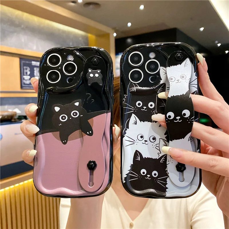 Чехол-держатель для телефона Wave Shape Cute Cat Samsung S24 Ultra S23 FE S22 S21+ A55 15 25 35 A54 14 24 34 13 33 53 73 52