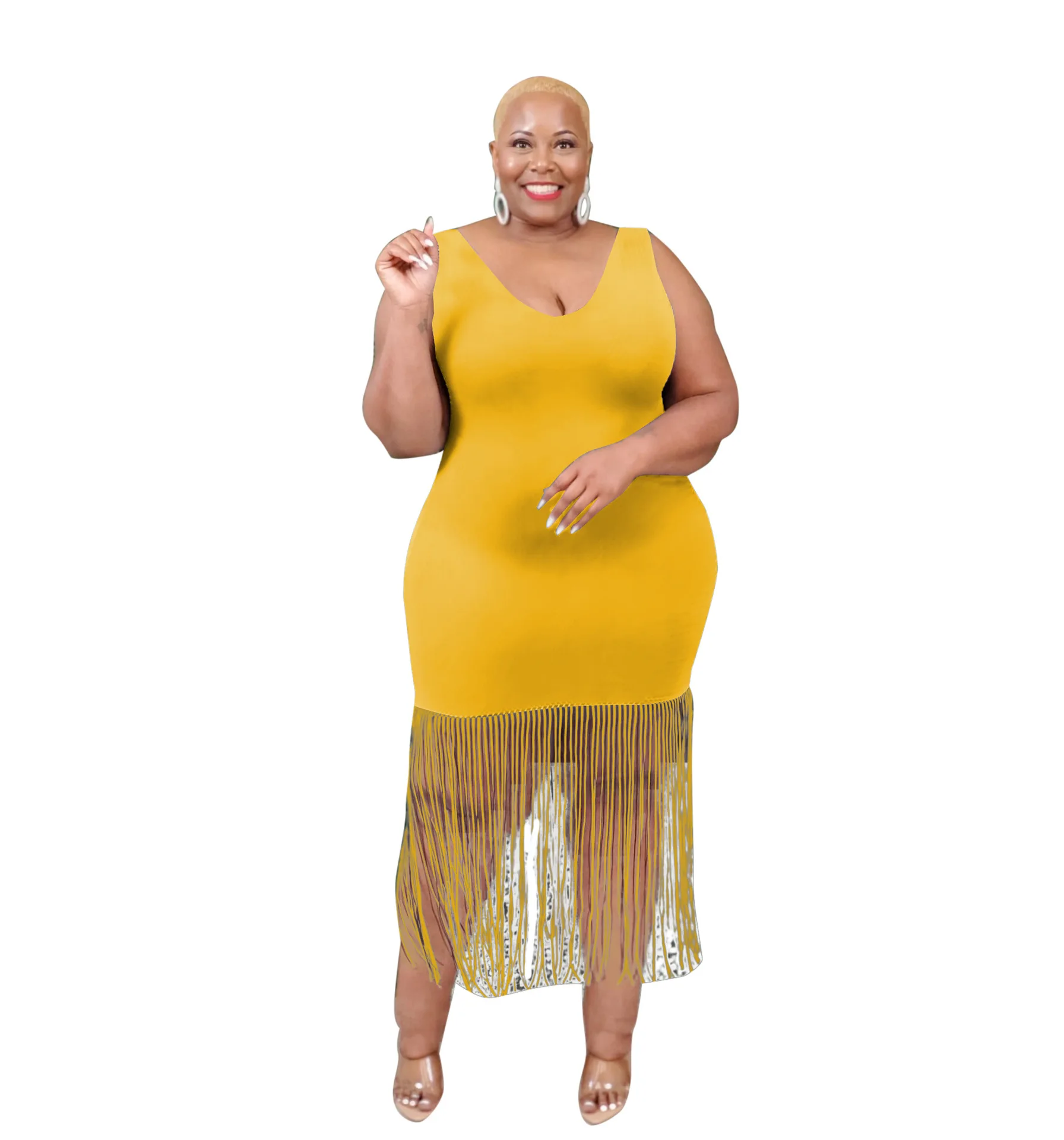 Plus Size Summer Dress Woman 2023 Trendy Fringe Tassel Sleeveless Club Outfit Casual Luxury Gown 2023 Party New Feature Of Dress