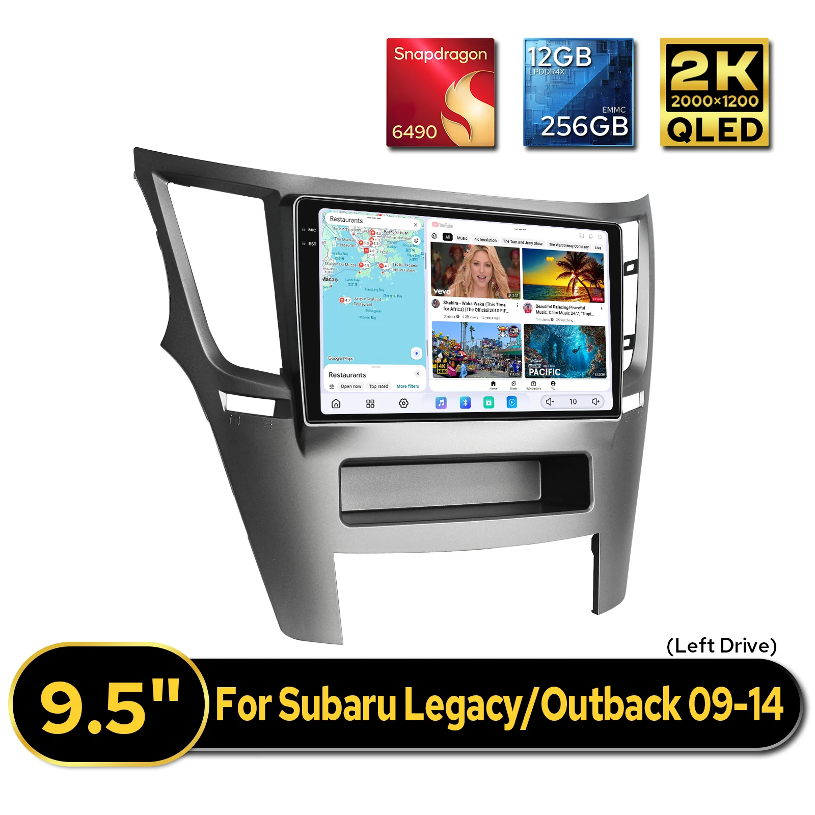 Автомобильная мультимедийная система JOYING 9.5 дюймов для Subaru Legacy Outback 2009-2014 (левый руль), QLED 2000*1200, 12+256 ГБ, беспроводной CarPlay, USB Type-C (art.: 3920d80cd957f) - 3920d80cd957f