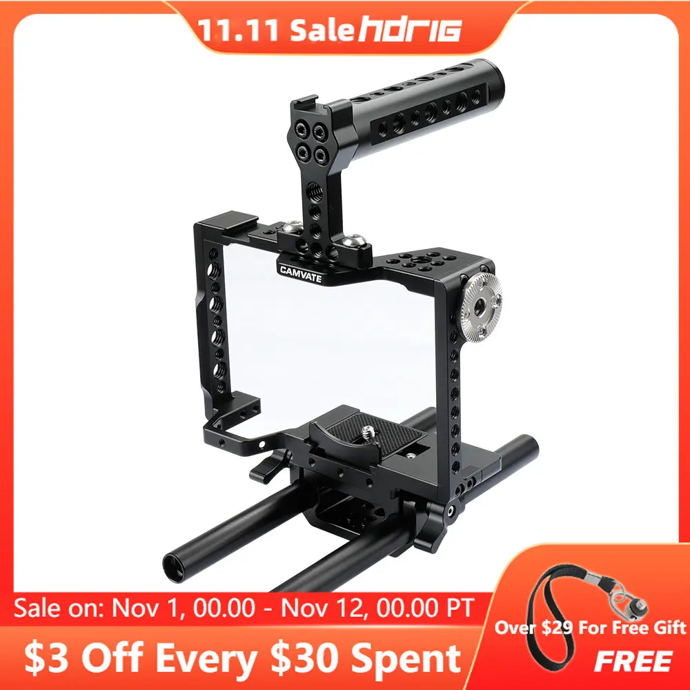 

HDRIG Camera Cage Rig With Top Handle & 15mm Dual Rod For Sony a7 II, a7R II, a7S II, a7 III, a7R III, A7r4, a9 Series