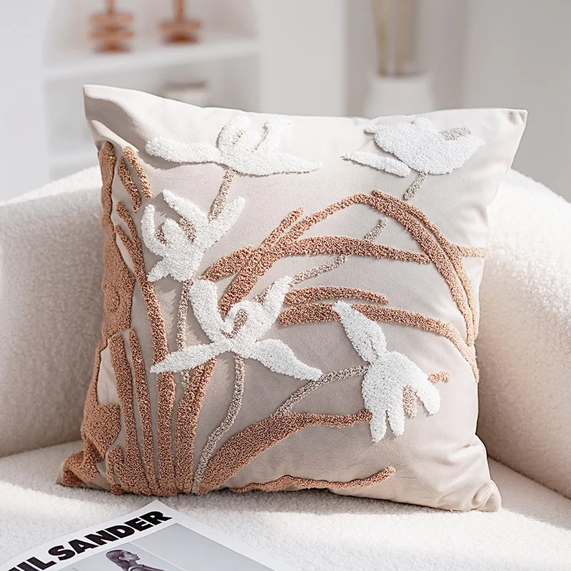 Vintage Embroidered Pillow Cover Luxury Velvet Beige Black 4