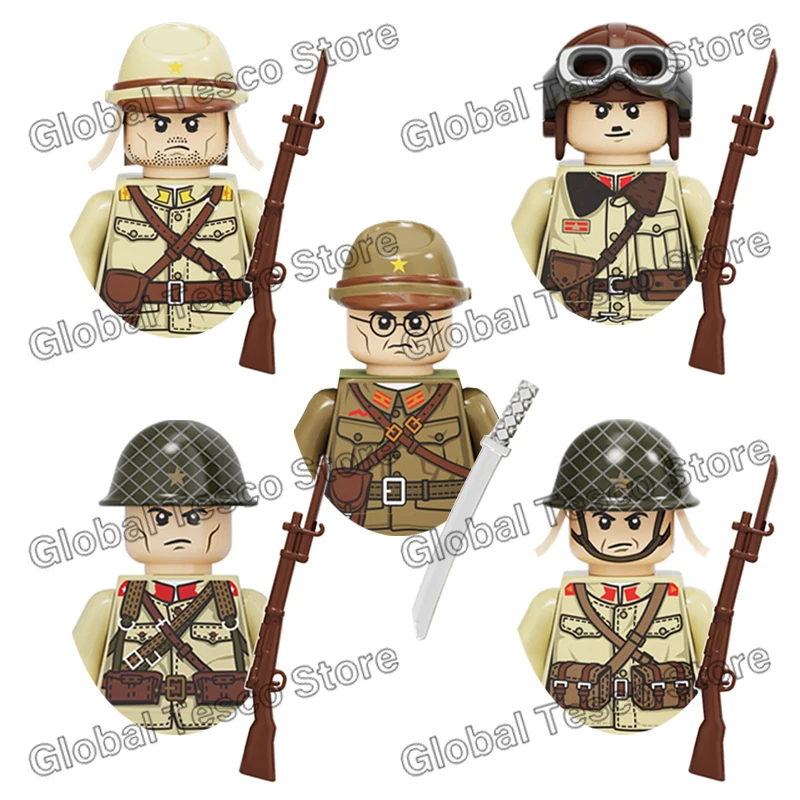 

WW2 Military Mini Action Figures Building Blocks Japanese Army Major Officer Armed Soldiers Bricks Model Toys Arms Gun Parts Toy