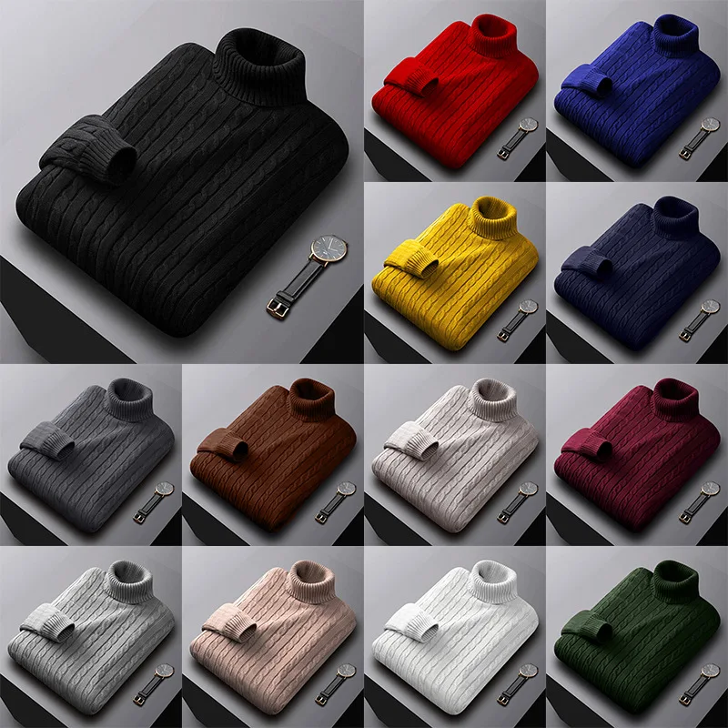 Solid Color Sweater Men's Turtleneck Jacket Loose Casual All-match Knitted Pullover