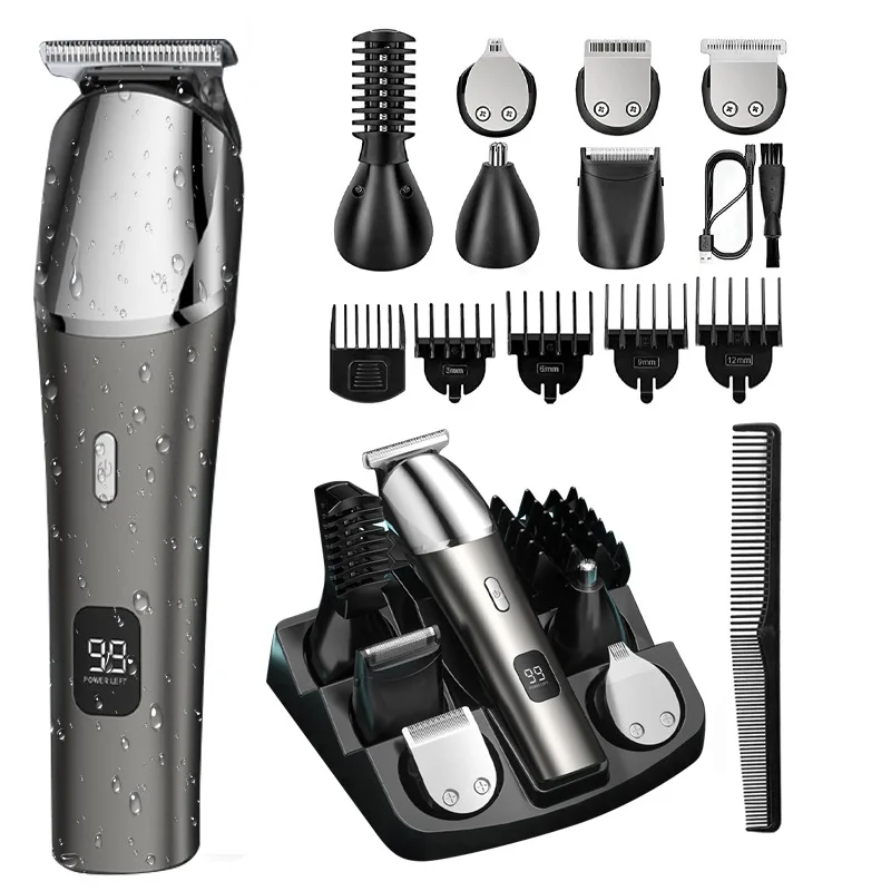 

surker electric hair trimmer USB rechargeable 6 in 1 set men's shaver beard trimmer hair carving body hair nasal hair organ LCD