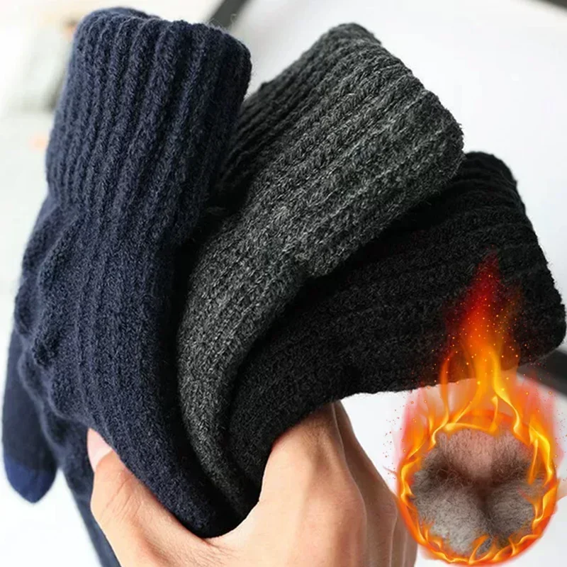 Новые мужские теплые перчатки с длинными пальцами зимние флисовые сенсорным