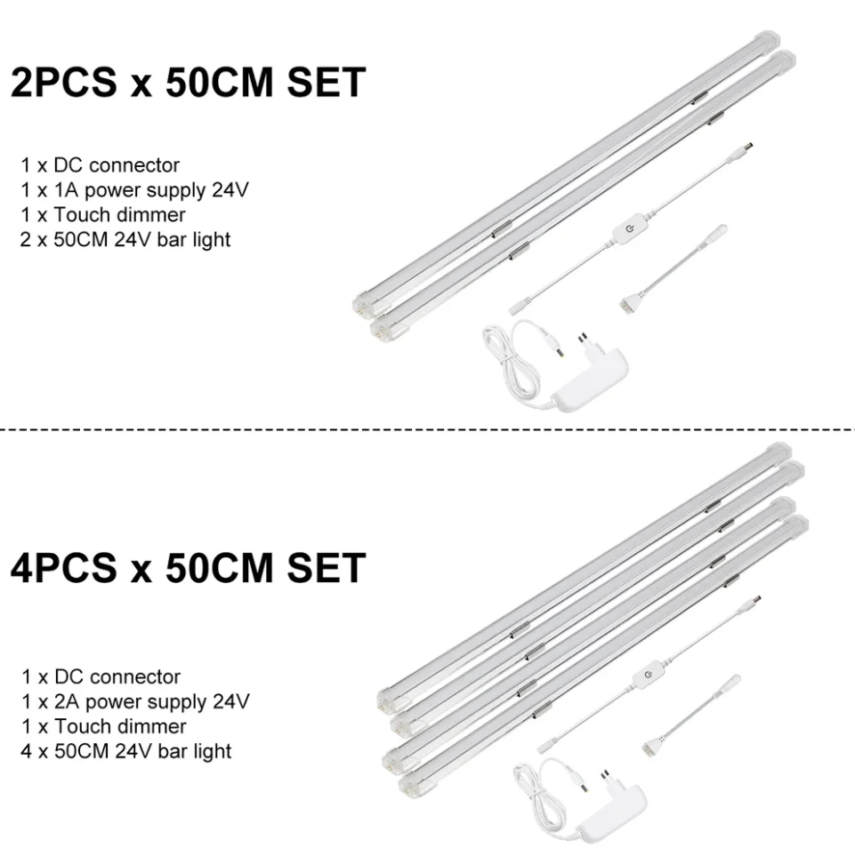 4pcs x 50cm led bar light touch sensor dimmer 24v seamless connecting ultra thin hard strip light kitchen under cabinet light free global shipping