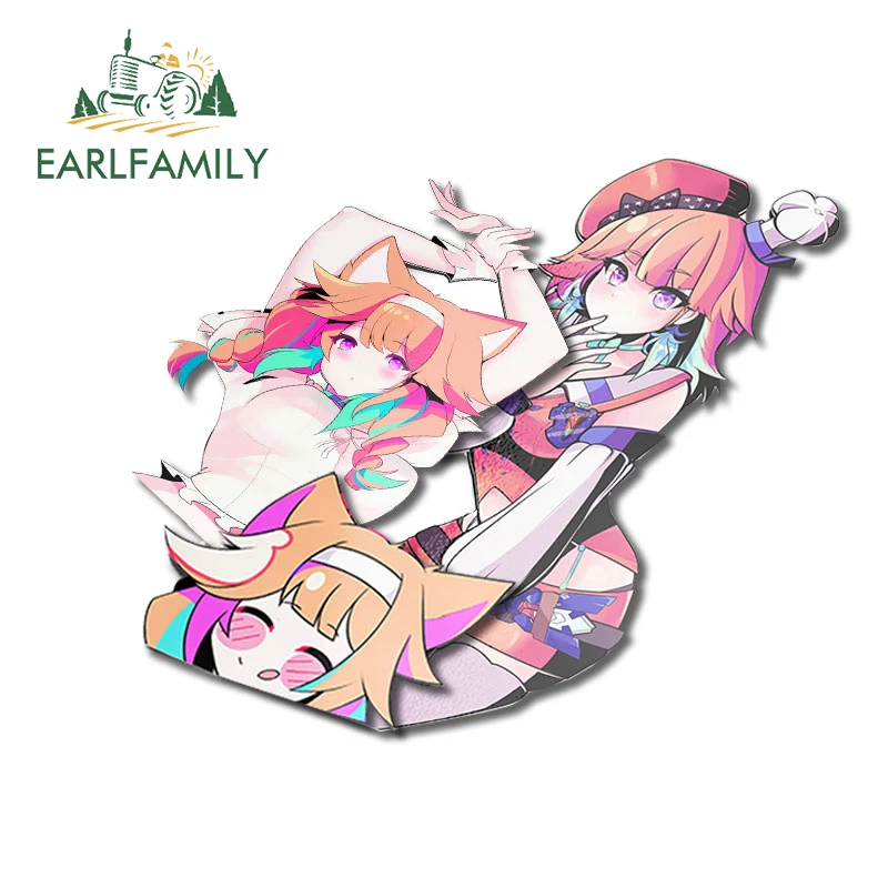 

EARLFAMILY 13cm for Kiara Peeker Hololive Car Stickers Personality Sunscreen Decals Vinyl Scratch-Proof Car Door Protector