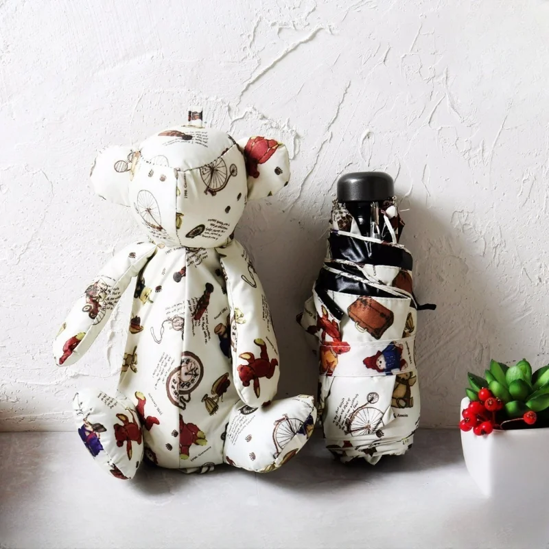 

Детский Маленький креативный Складной Карманный Зонт, 5 моделей, милая сетка с рисунком маленького медведя, пляжный зонтик с черным покрытием и УФ-защитой