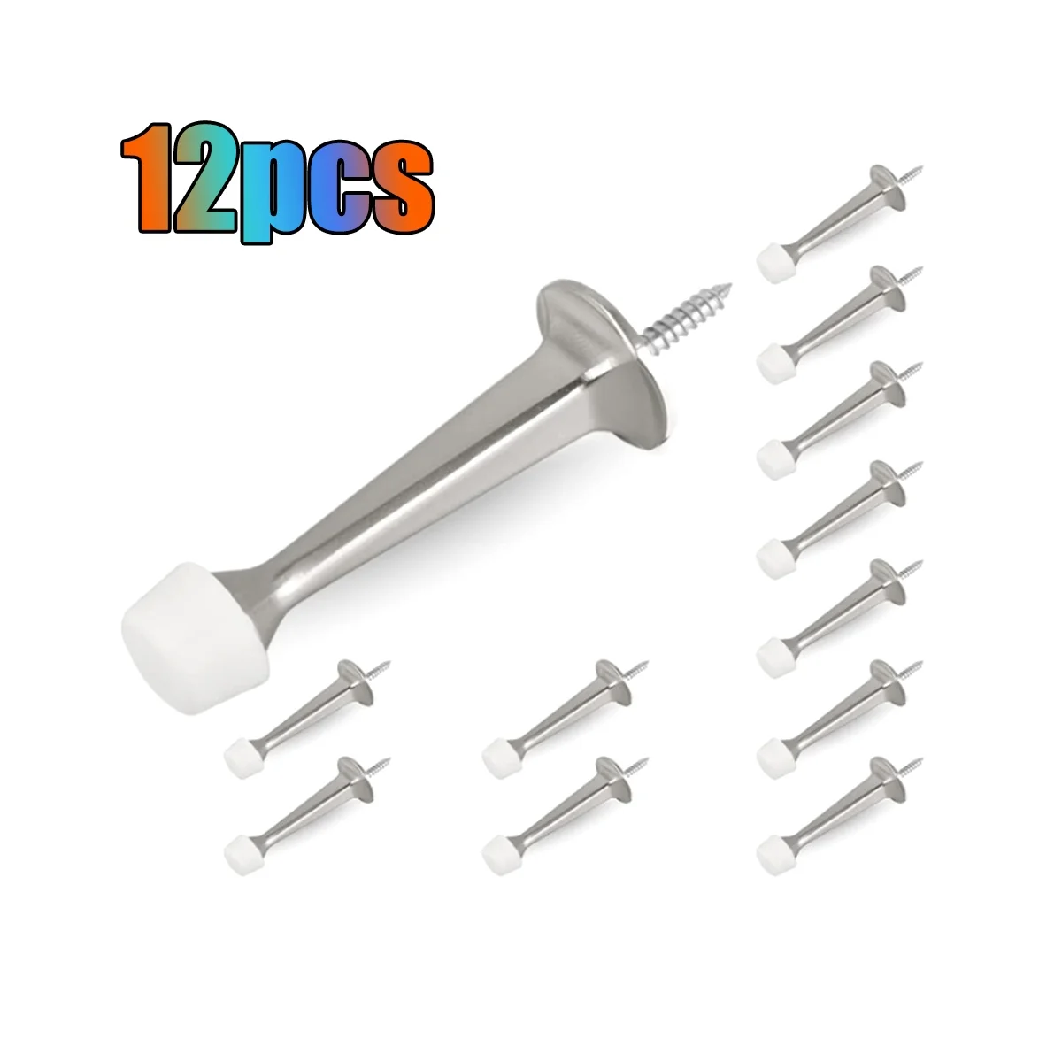 

12Pcs Heavy Duty Solid Rigid Door Stops with Rubber Tips Zinc Die Cast Zinc Alloy Door Stops for Walls&Doors -Nickel
