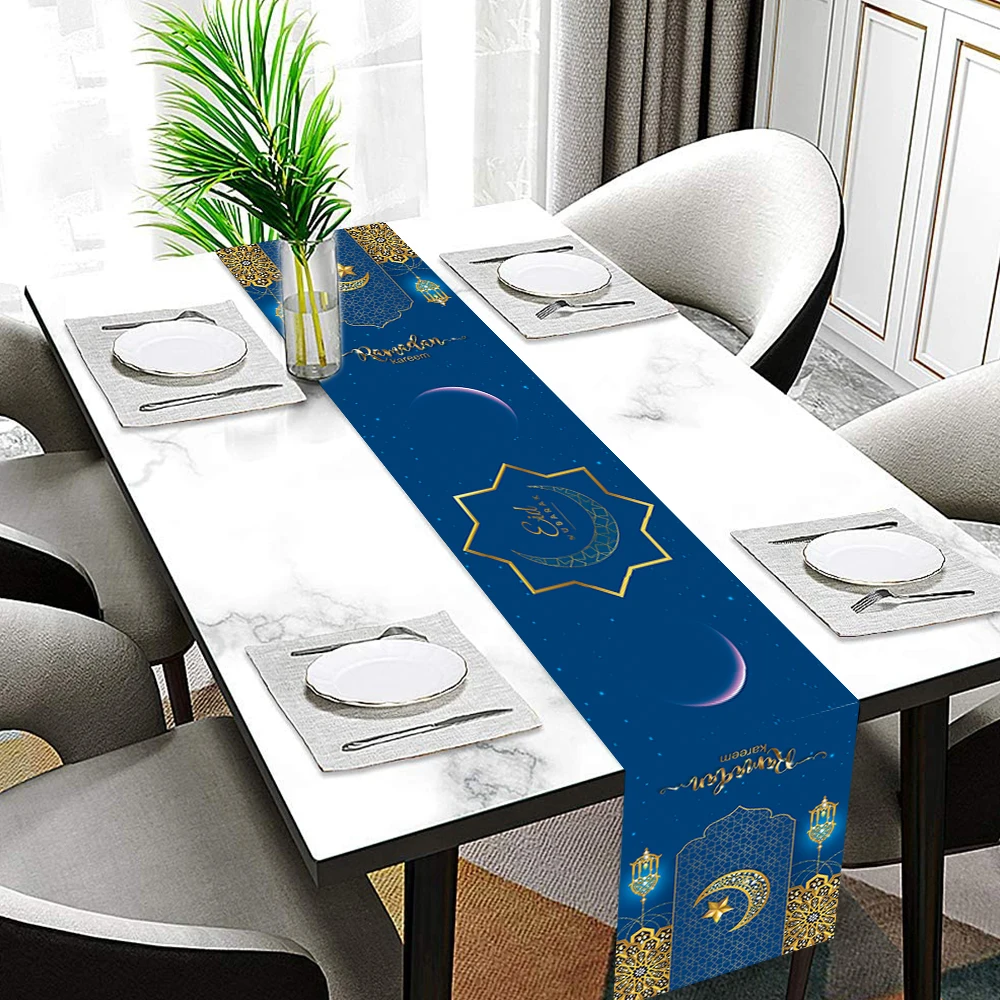 

180x35cm Eid Tablecloths Banners Ramadan Decorative Flags Stain Resistant Tablecloth Waterproof Fabric Rectangular Table Cloths