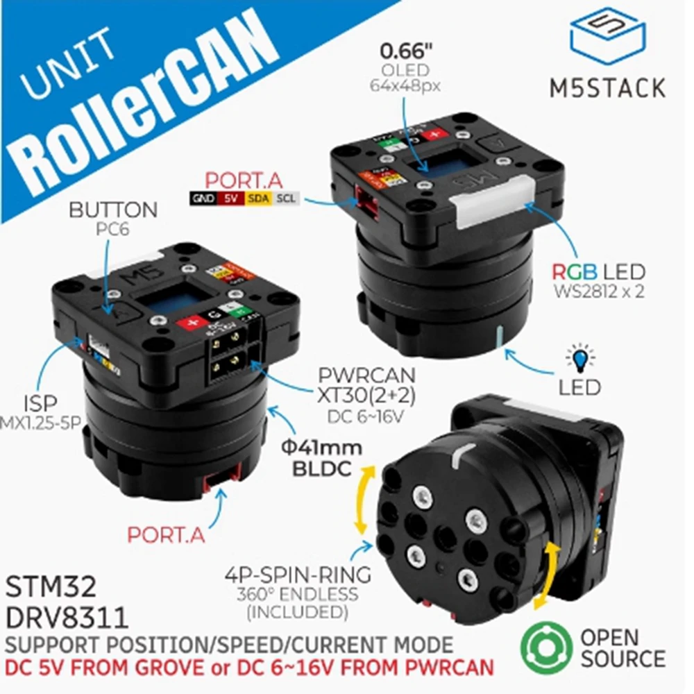 M5Stack RollerCAN Спортивный комплект с бесщеточным двигателем CAN/I2C Управление