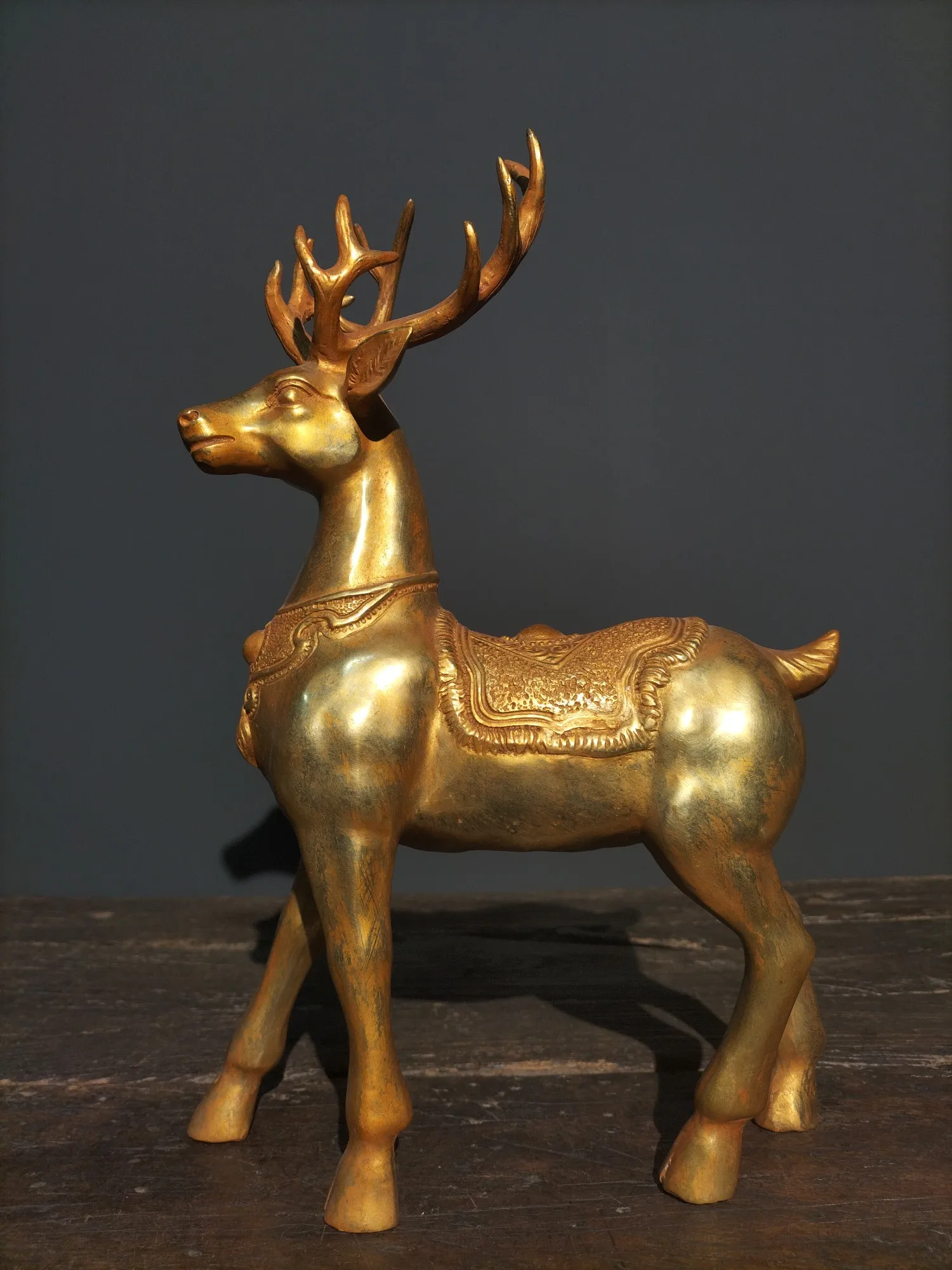 

15" Chinese Folk Collection old Bronze Gilt Sika Deer Statue There is a way to make money Gather fortune ornament Town house