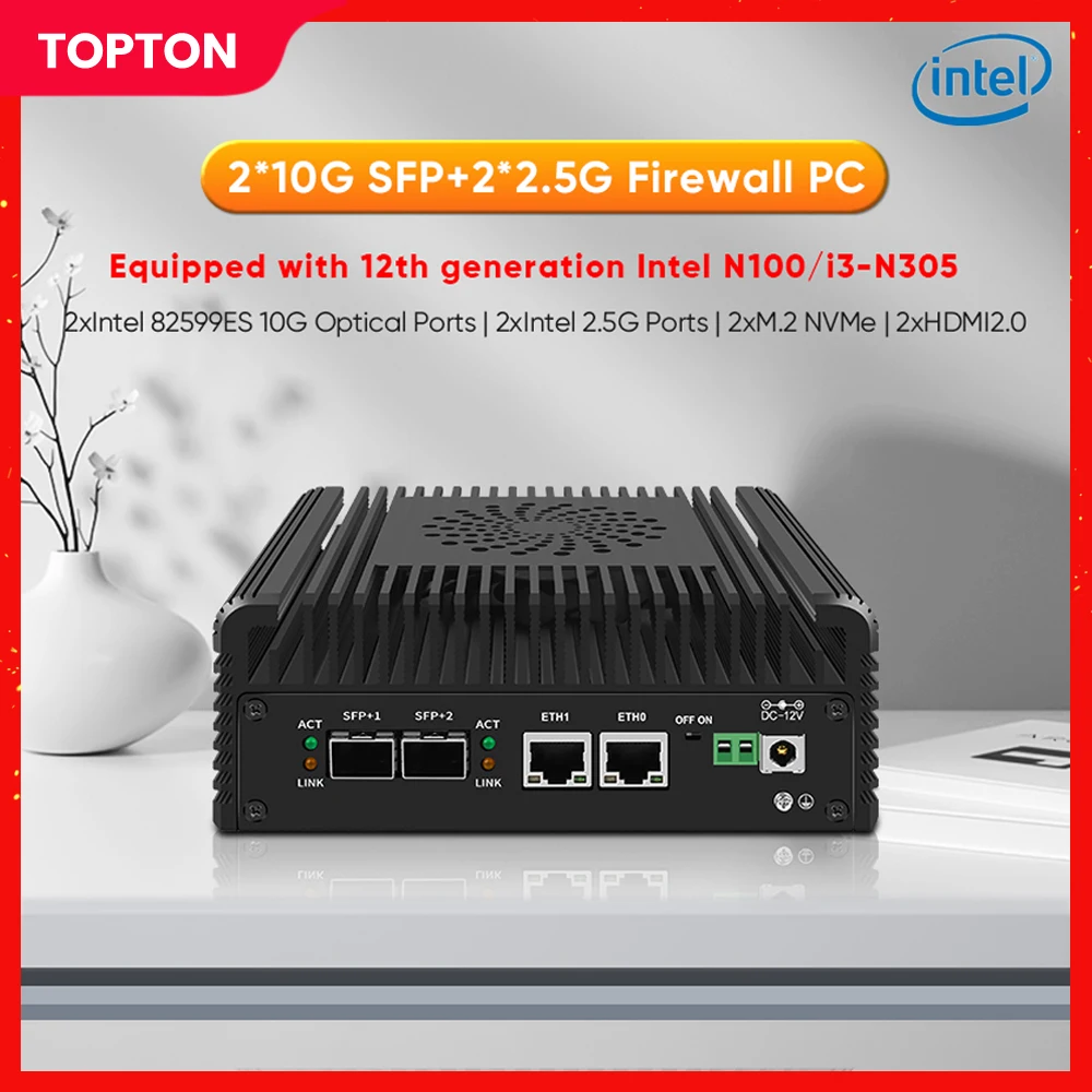 Мини-роутер Настольный 12th Gen 2x10G SFP + 2xi226-V 2 5G Intel i3 N305 N100 DDR5 2xNVMe 2x HD