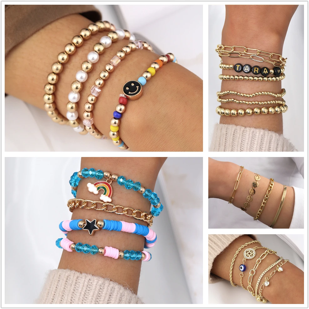 

41 Styles Stacking Bracelet Set Acrylic Beads Copper Plated Bohemia Charm Strings Bracelets Set Fashion Women Men Chains Bangle