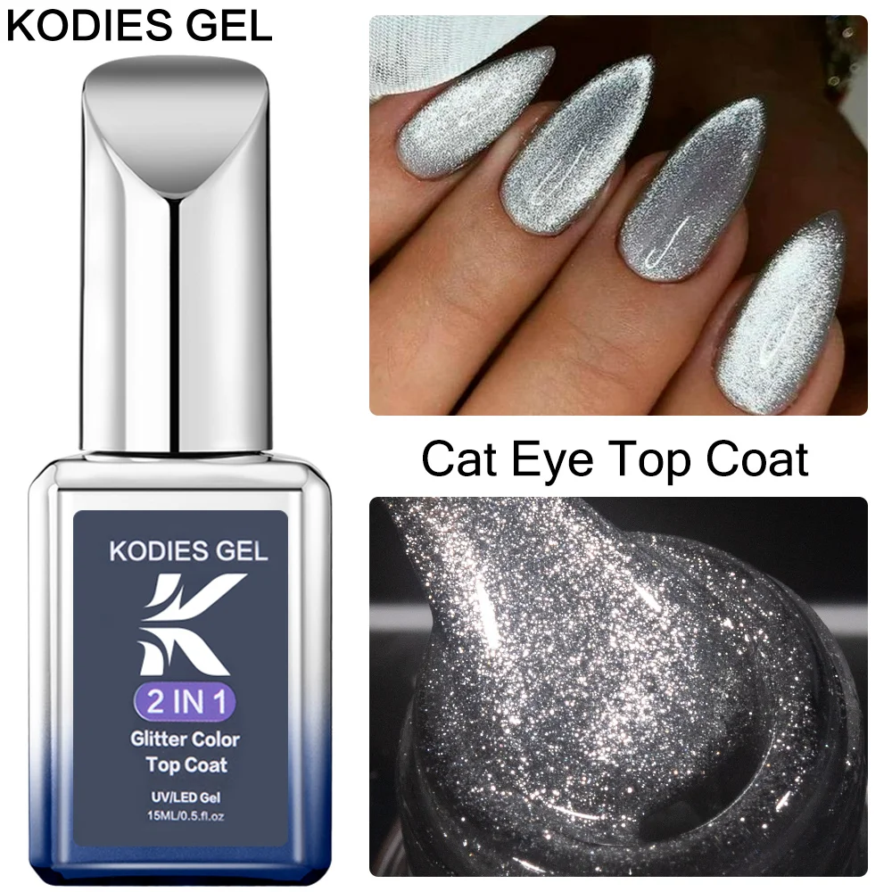 KODIES GEL Bubble Cat Eye Top Coat UV Gel Nail Polish 2 IN 1 15ML Semi Permanent Vernis LED Jade Jelly Laser Finish Cover Gel