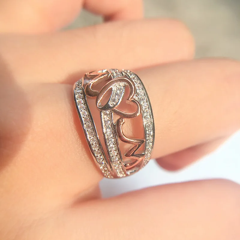 Новинка 2022 модное позолоченное Золотое кольцо с розовым сердечком Love Mom для