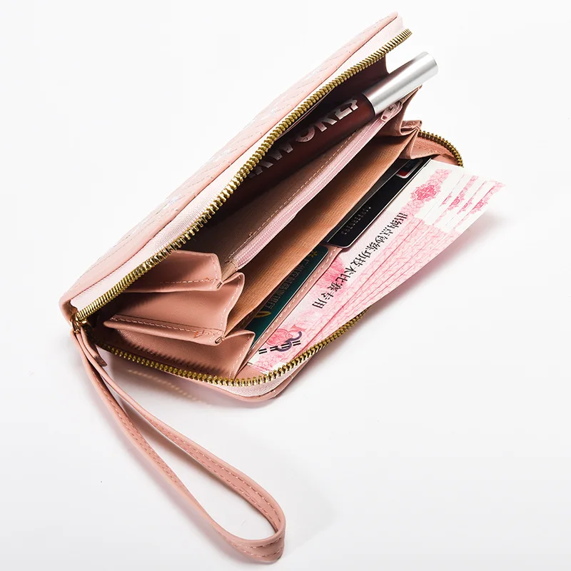 New PU Leather Women Long Zipper Purses Embroider Tassel Design Clutch Wallets Female Card Holder Fashion Wallets for Women