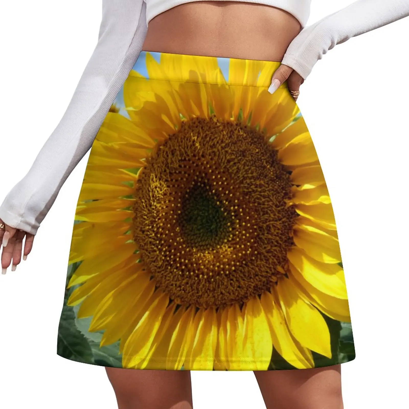 Yellow Flower Skirt Summer Big Sunflower Print Korean Fashion Casual A-line Skirts Retro Mini Skirt Graphic Oversize Clothing