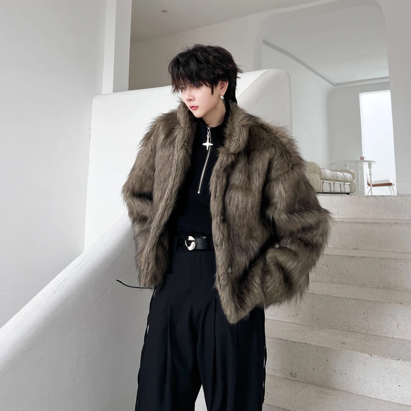 PFNW 2024 зимнее однотонное мужское пальто с планкой на пуговицах и лацканами из меха