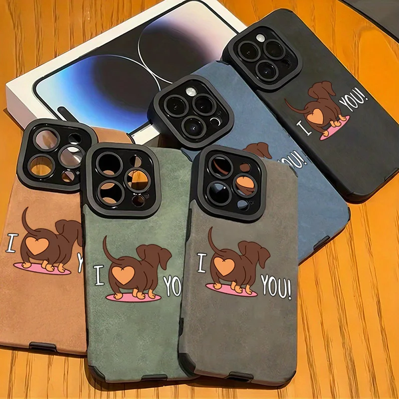 Милый чехол для телефона с принтом сердца таксы для iPhone 11, 12, 13, 14, 15, 16 Pro Max 17 Pro Max Air X XR XS 7 8, противоударный кожаный чехол (art.: 3920d26cc80ec) - 3920d26cc80ec