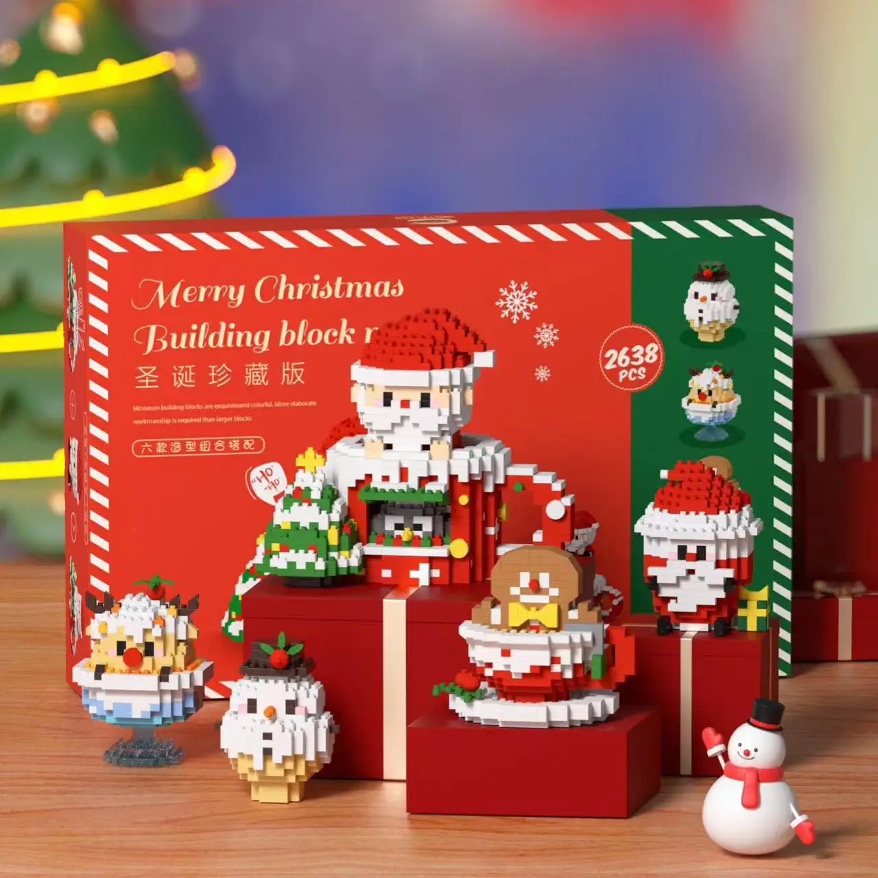 

Christmas Micro Building Blocks Santa Claus Snowman Elk Cute Animal Cat Dog 3D Model Mini Brick Figure Toys For Kids Gift