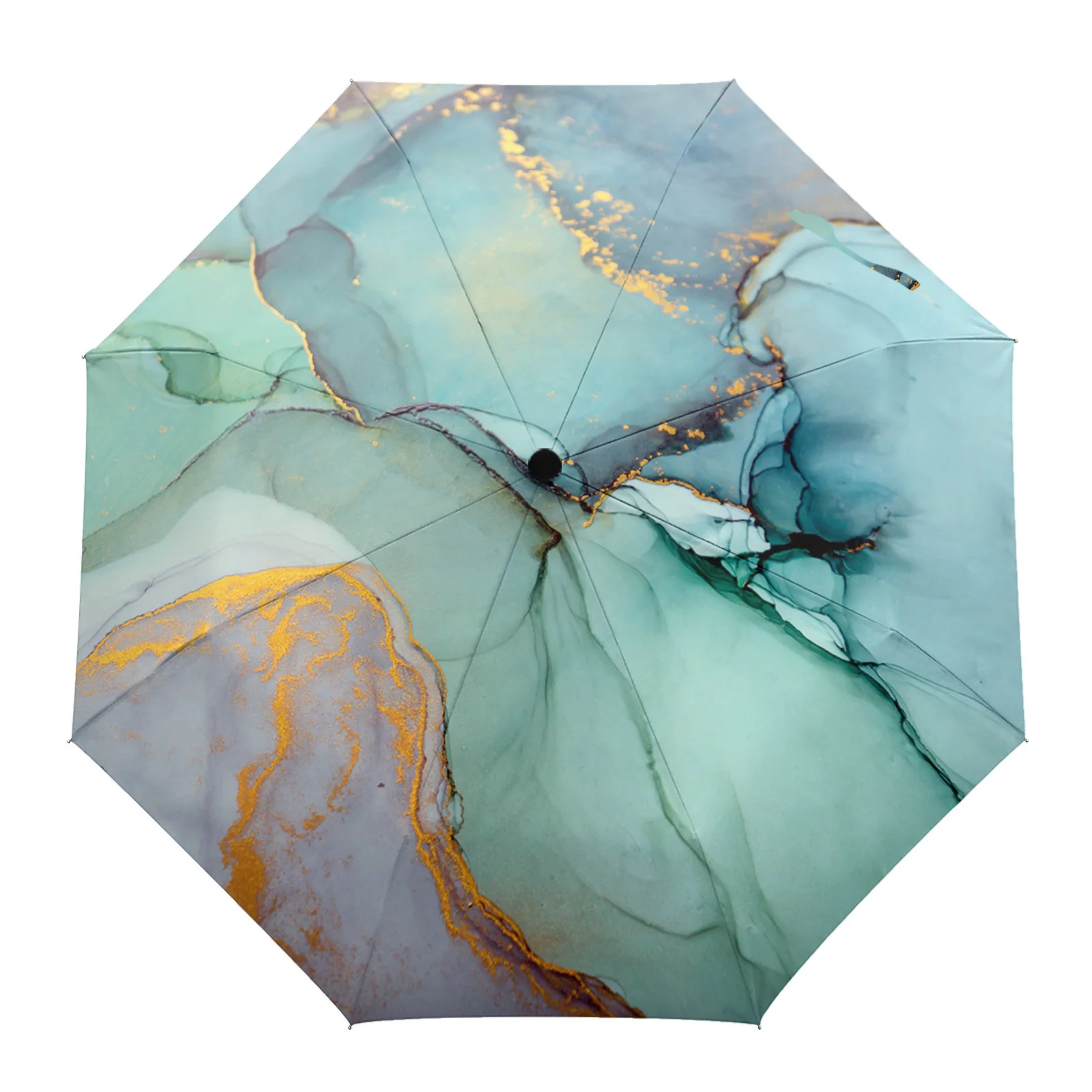 

Marble Turquoise Automatic Umbrella Men Women Rain Windproof Outdoor Travel Sun Three Folding Umbrellas 8 Ribs Gift Parasol