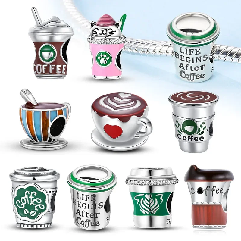 Стерлингового Серебра 925 Кофейная Чашка Чайный Лист Очаровательная Бусина Для