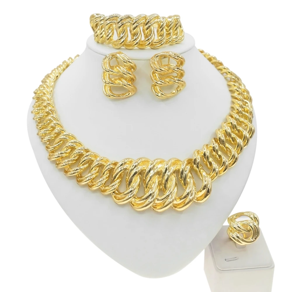 

Newest Italian Gold Colour WamanJewelry Set Big Necklace Exaggerated Dubai Plate Style Everyday Wear Free Shipping