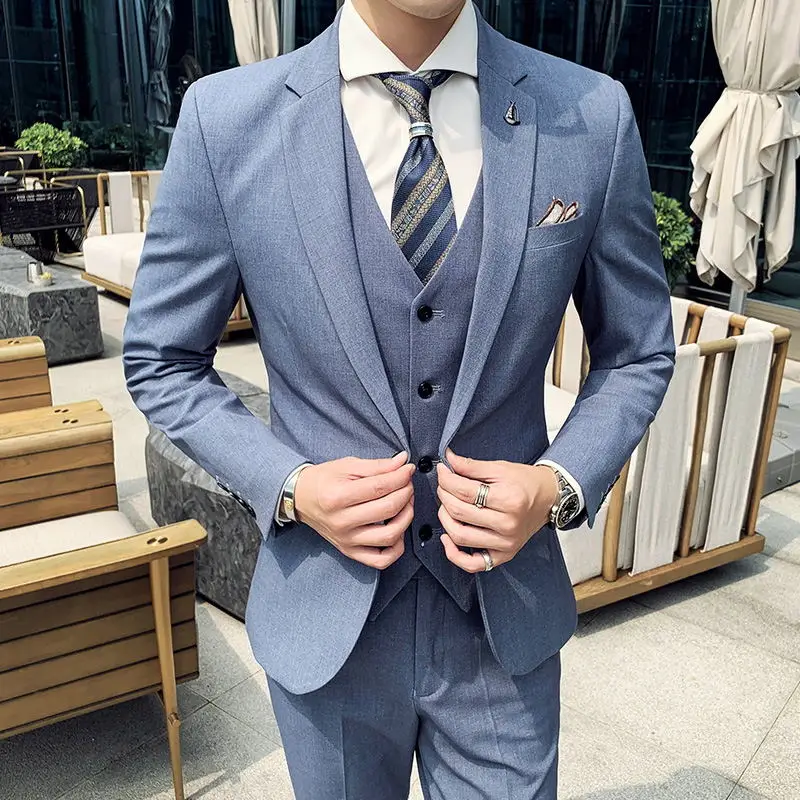 

Эксклюзивный (пиджак + жилет + брюки) Мужской Элегантный Модный деловой Повседневный джентльменский однотонный Комплект из 3-х предметов в итальянском стиле