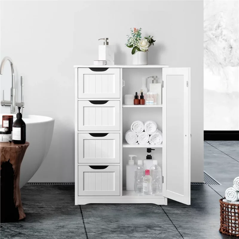 White Freestanding Bathroom Floor Cabinet 2