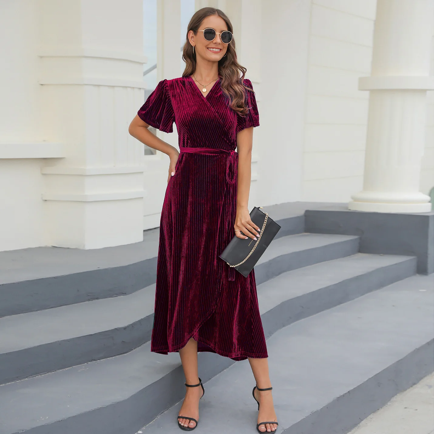 

Женское весенне-осеннее длинное платье с разрезом и шнуровкой, золотистое бархатное платье в полоску, благородное интеллектуальное платье,...