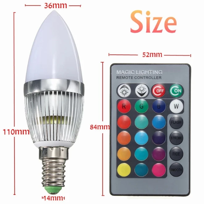 

RGB Bulbs E12/E14/E27 3W LED Bulbs 16 Colors Changing Candle Light Bulb Lamp Remote Control AC85-265V Colorful Lampada Lampen