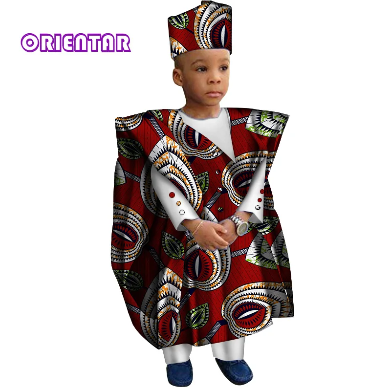 Африканская одежда с шапкой, детские топы и брюки для мальчиков, одежда с Африканским принтом для детей, базин богатый Дашики, комплект плат...
