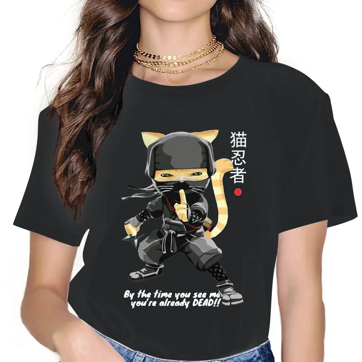 

Уютная женская одежда с рисунком кошки ниндзя, японские милые женские футболки с мультипликационным рисунком животных, винтажные альтернативные свободные топы, футболка