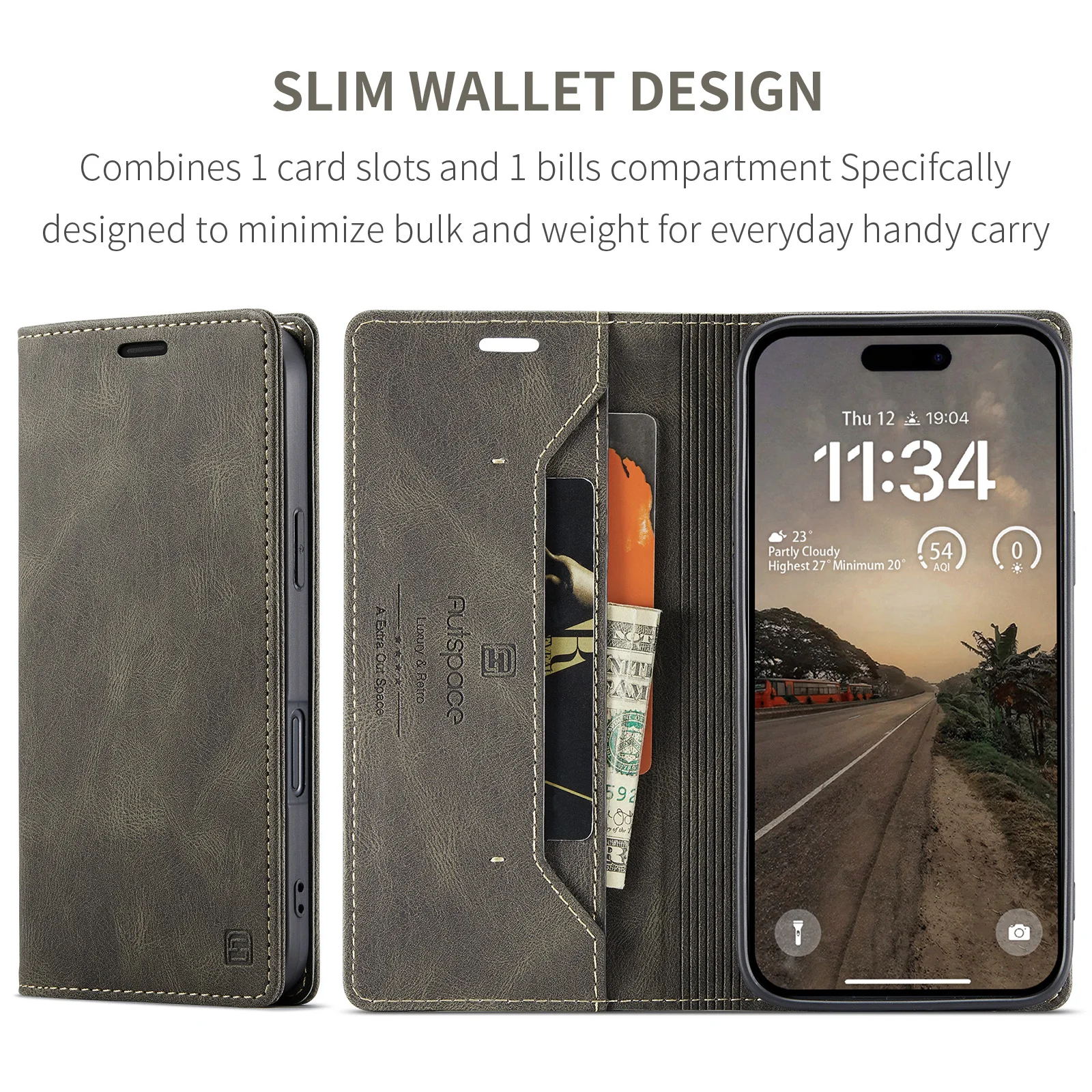 Кожаный чехол AUTSPACE в стиле ретро для iPhone 16/16 Pro/16 Plus/16 Pro Max флип-чехол с