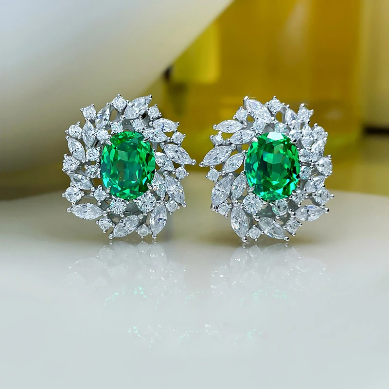 

New fashion trend S925 silver inlaid 5A zircon Paraiba lady's high-end luxury inlaid rich woman earrings