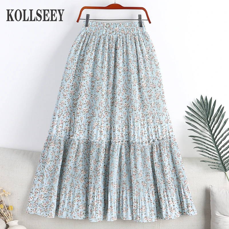 KOLLSEEY Brand  Women A-Line Pocket High Waist Casual Skirt Casual Vintage Solid Belted Pleated Midi Skirts enlarge