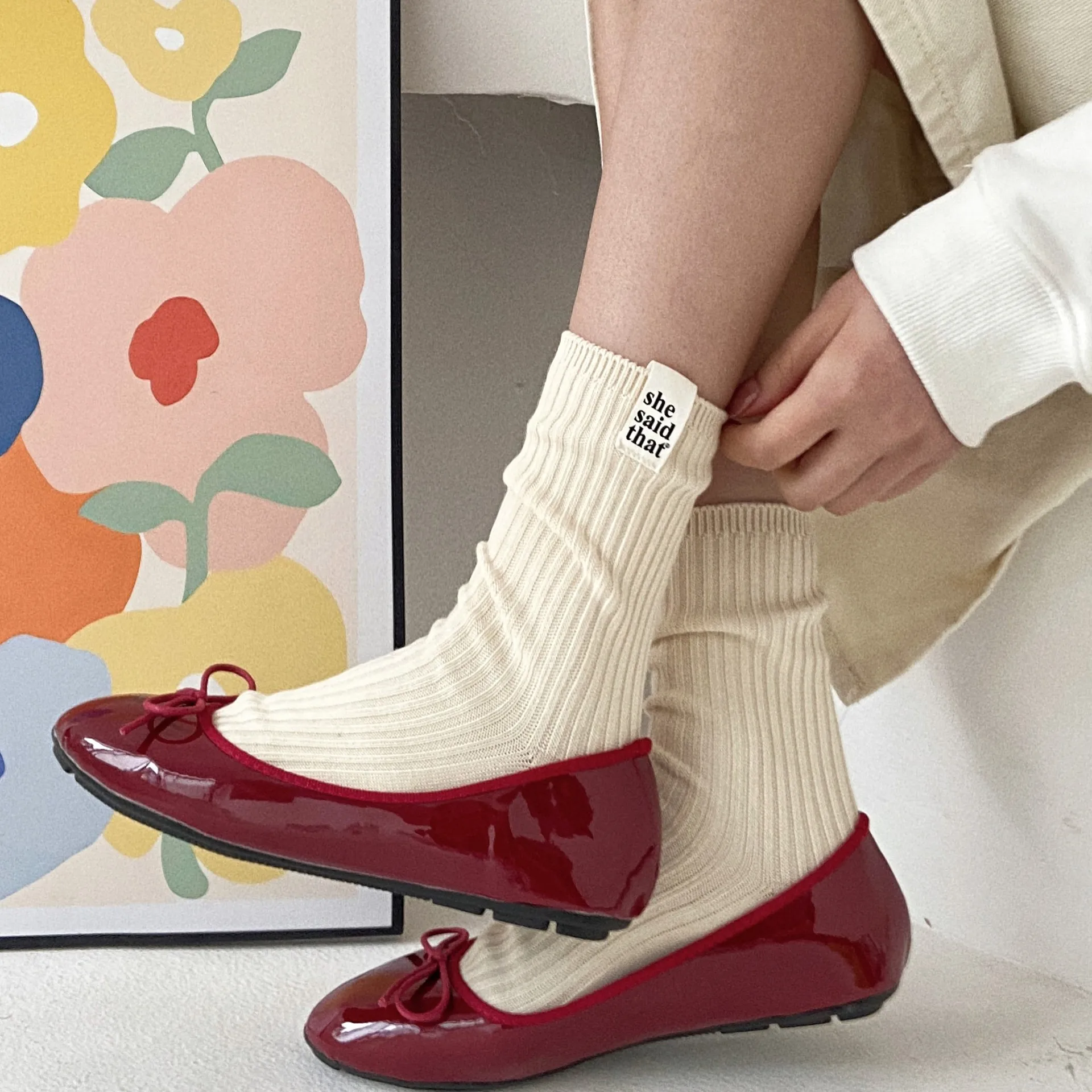 

Korean She Said That Japanese Mid-tube Socks Vintage Couple Letter Cotton Women Home Sock Cute Casual Funny Designer Socks